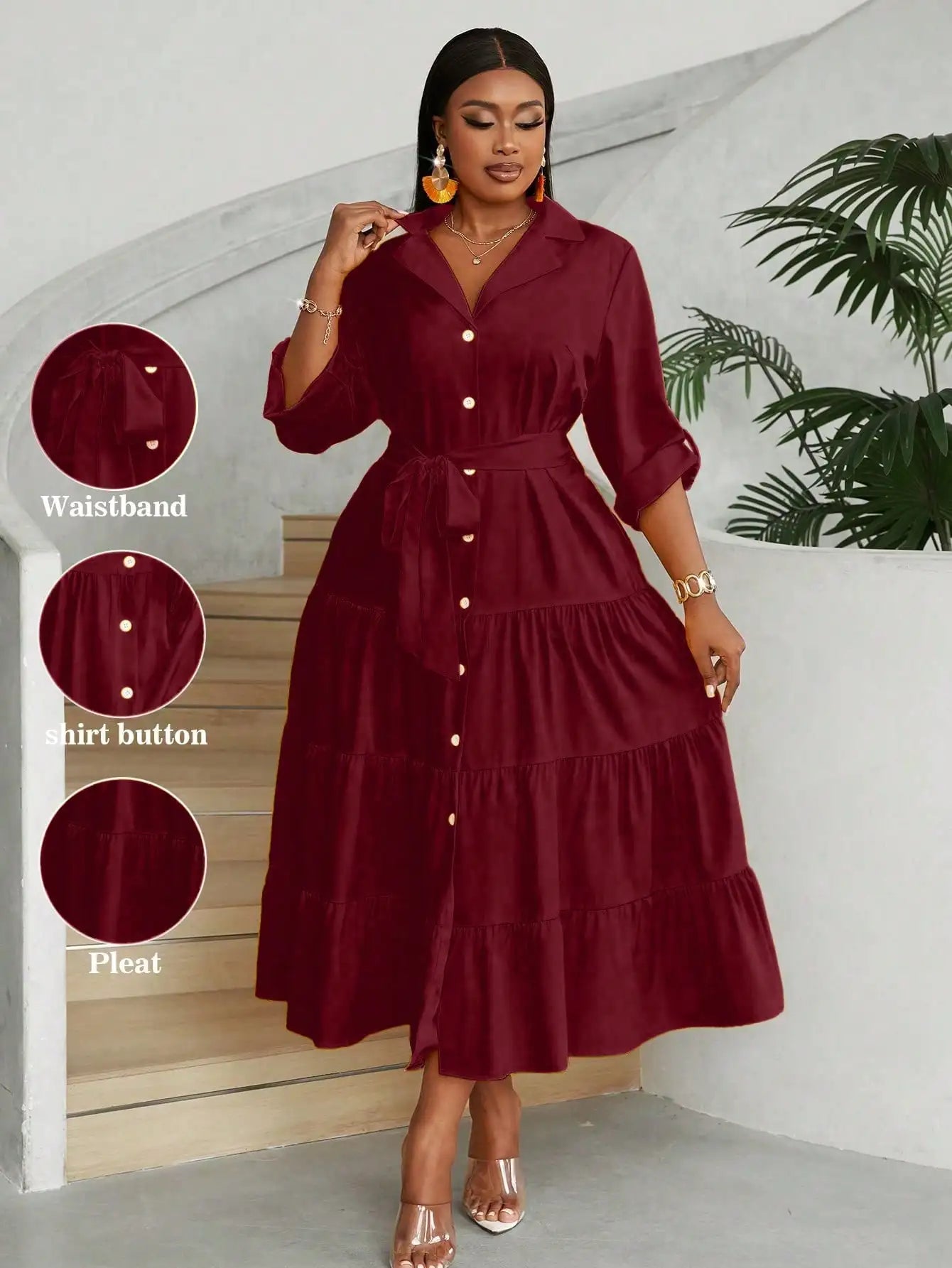 Casual Front Button Shirt Dress Maxi For Women Everyday Wear