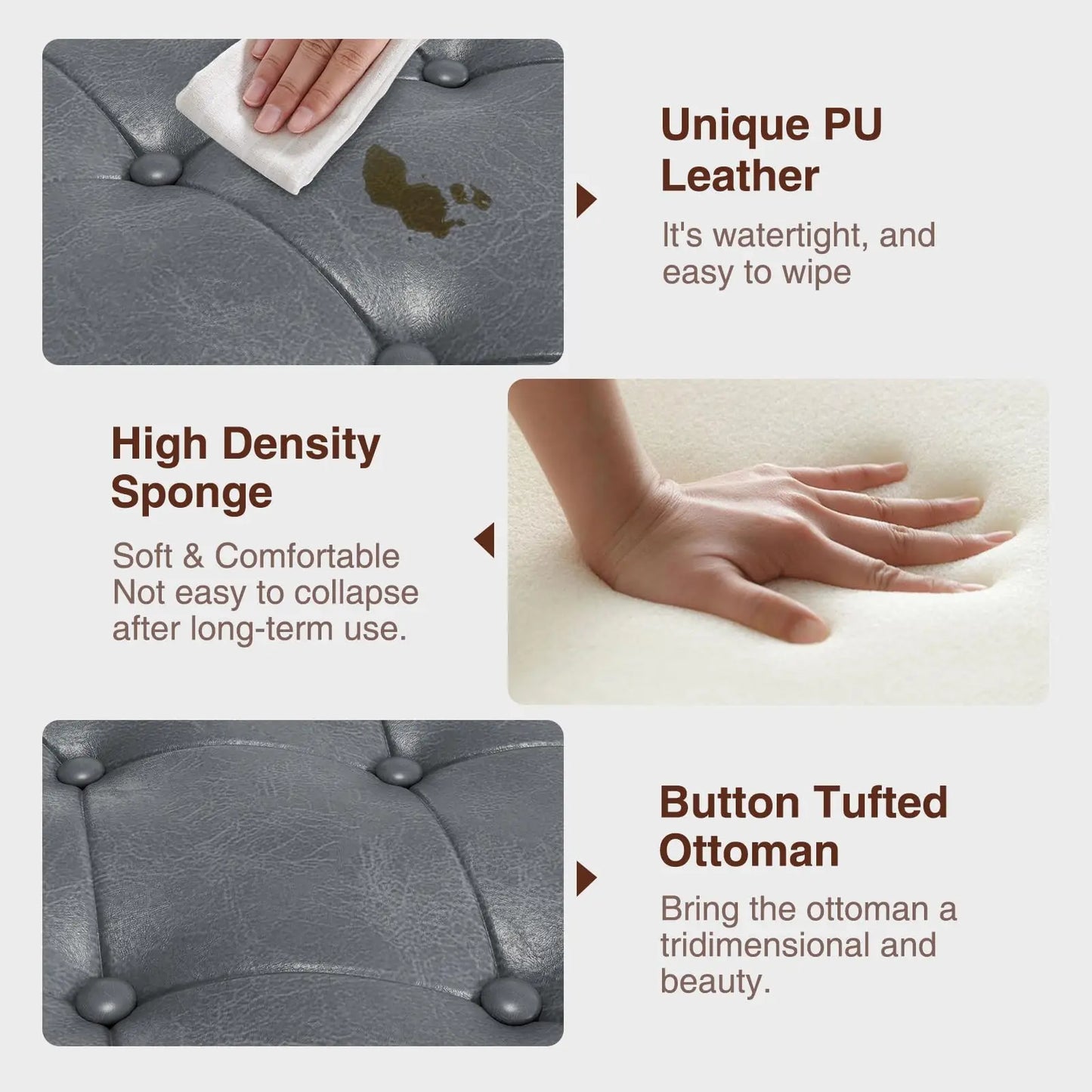 Vabches Faux Leather Storage Ottoman Bench For Living Room