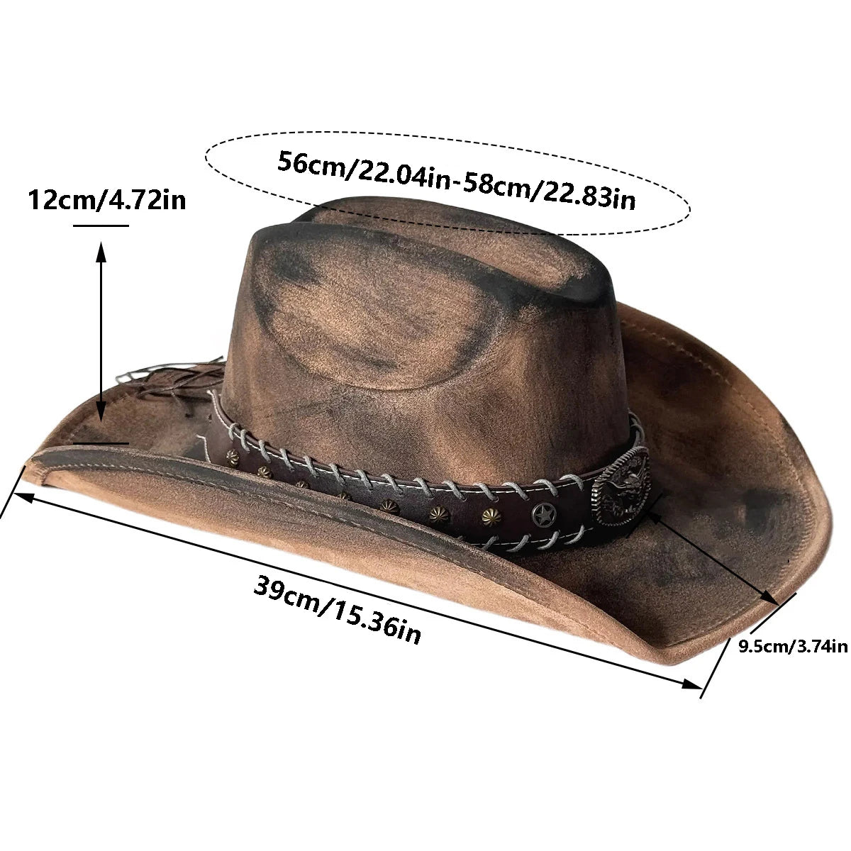Classic Cowboy Hat With Wide Brim Concho Band Unisex