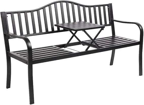 TIFICY Outdoor Metal Bench With Integrated Table Weatherproof