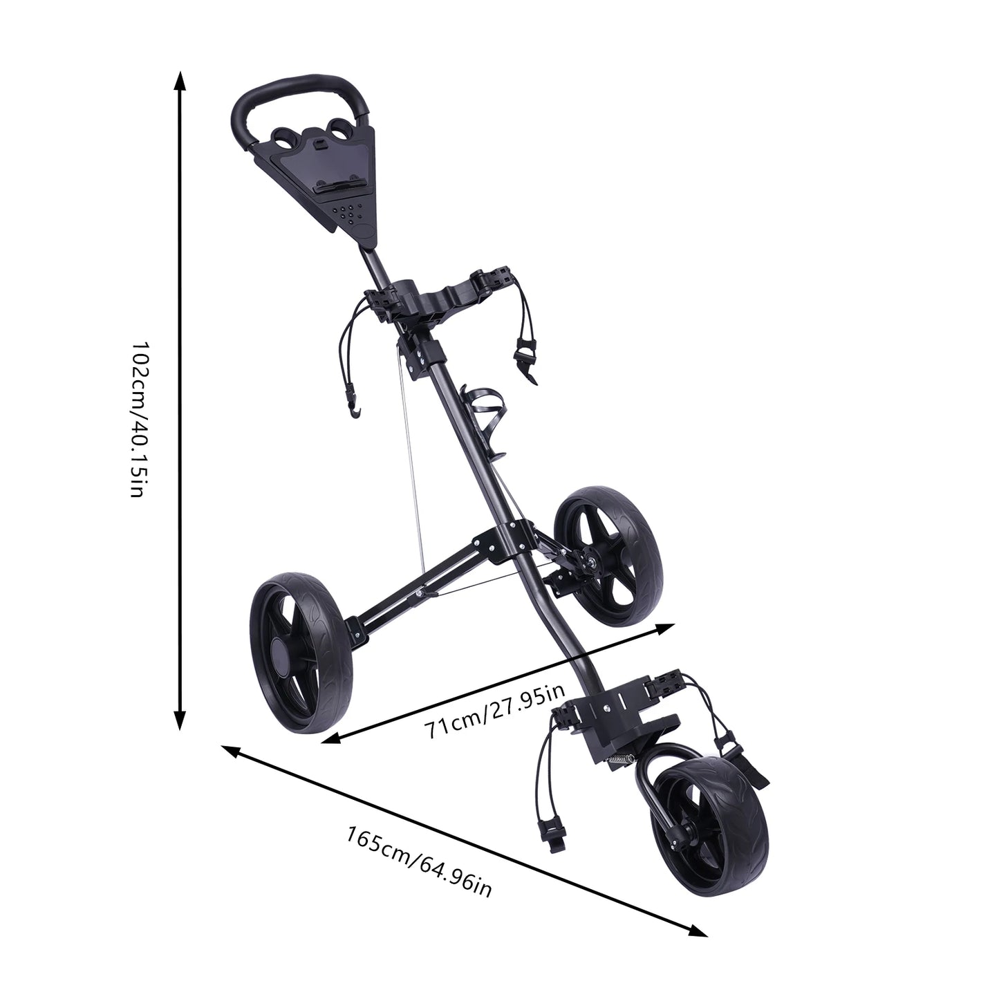 Lightweight Aluminum Golf Push Cart 3 Wheel Folding Trolley With Foot Brake Cup Holder