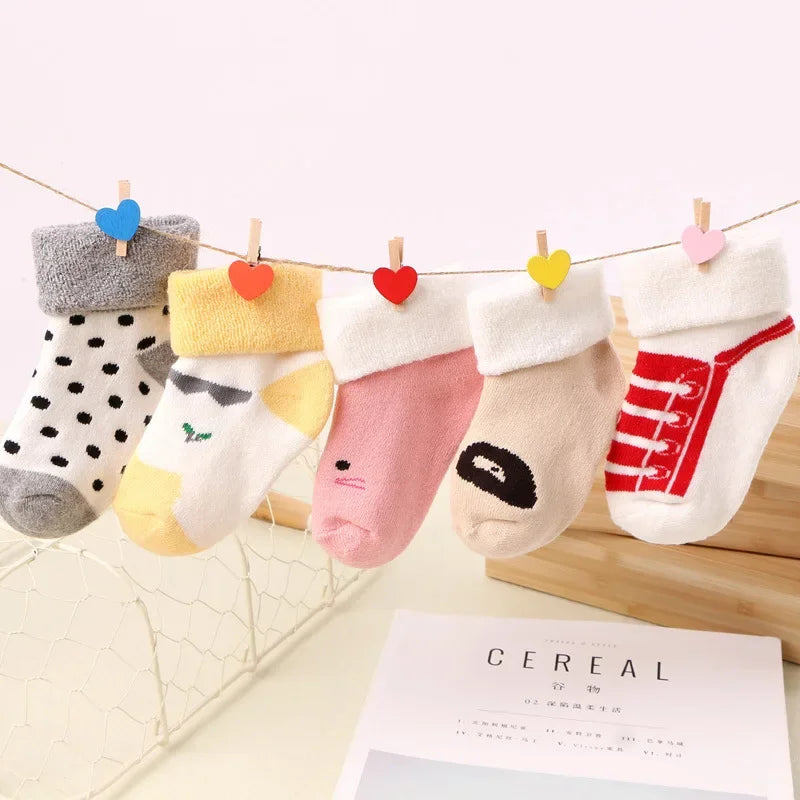 Sonkpuel Warm Cartoon Baby Socks 5 Pairs For Infants Toddlers