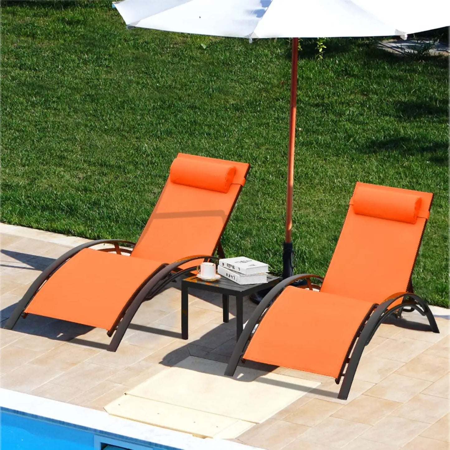 HUANZHUANG Pool Lounge Chairs Set With Headrest Adjustable
