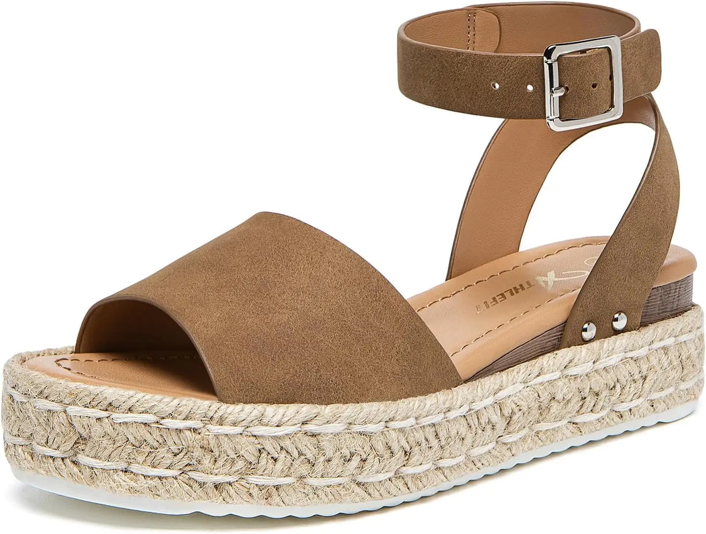 Athlefit Womens Platform Espadrille Wedge Sandals Open Toe Buckle