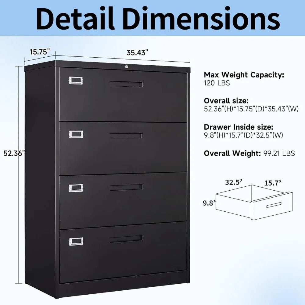 Lateral 4-Drawer Locking Filing Cabinet