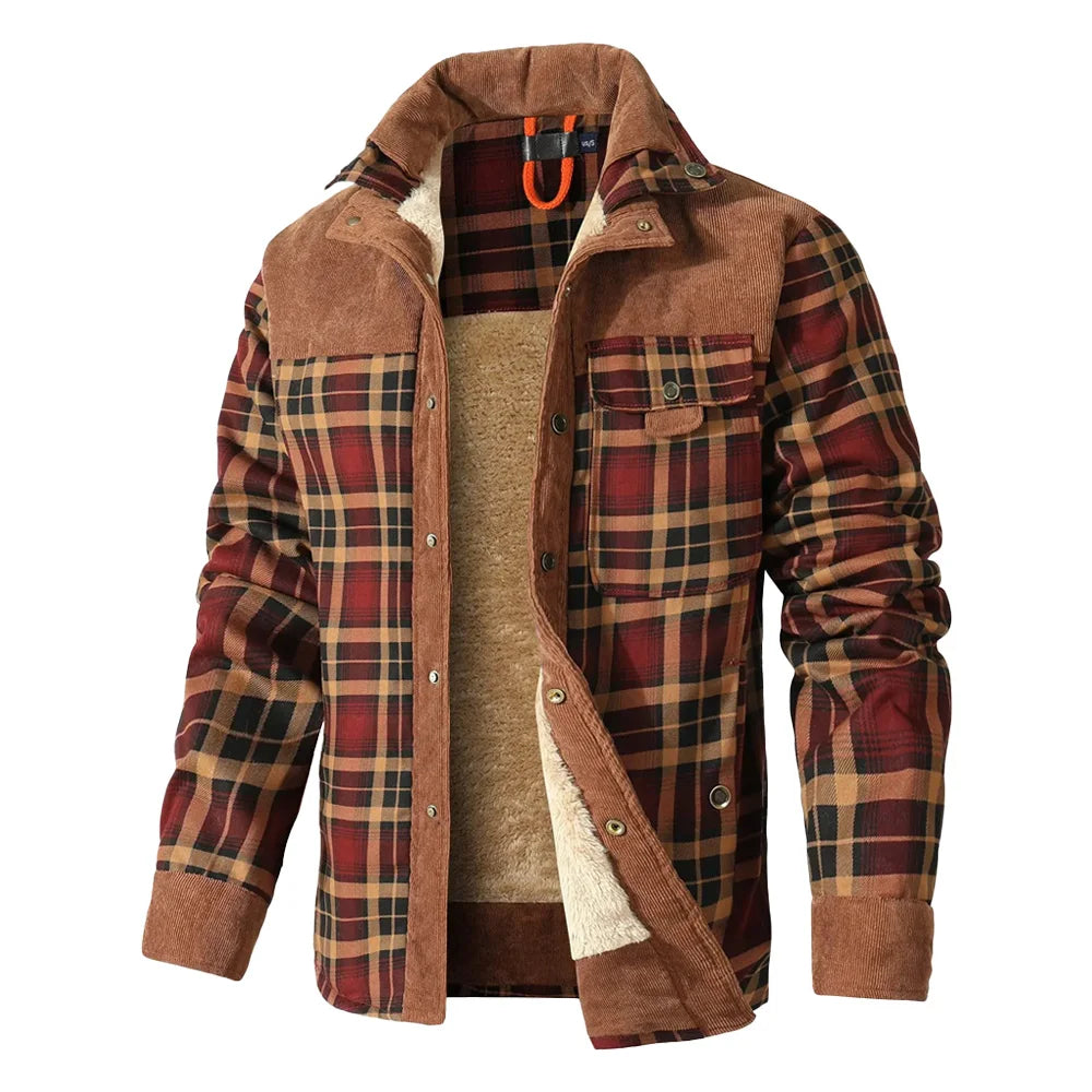 NONECN Men's Plaid Sherpa Lined Winter Bomber Jacket