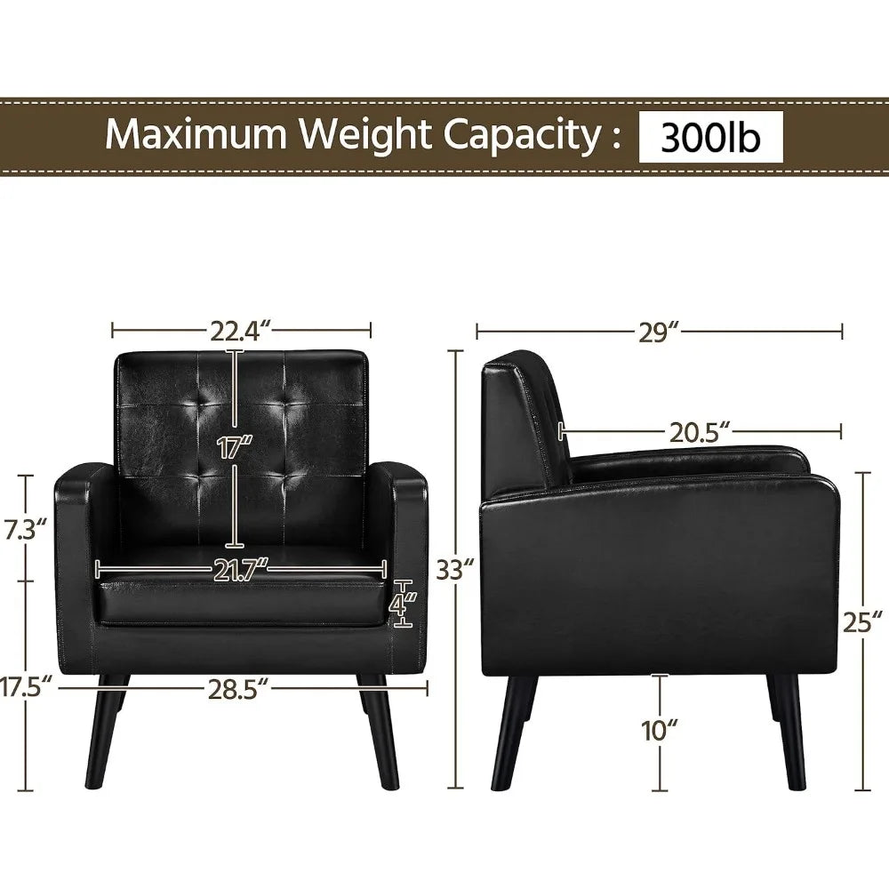 LZJV Mid-Century Faux Leather Tufted Back Accent Chair