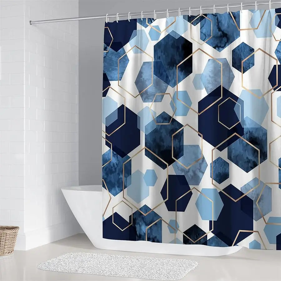 Guangdong Geometric Shower Curtain Set 4 Piece With Hooks Bath Mat