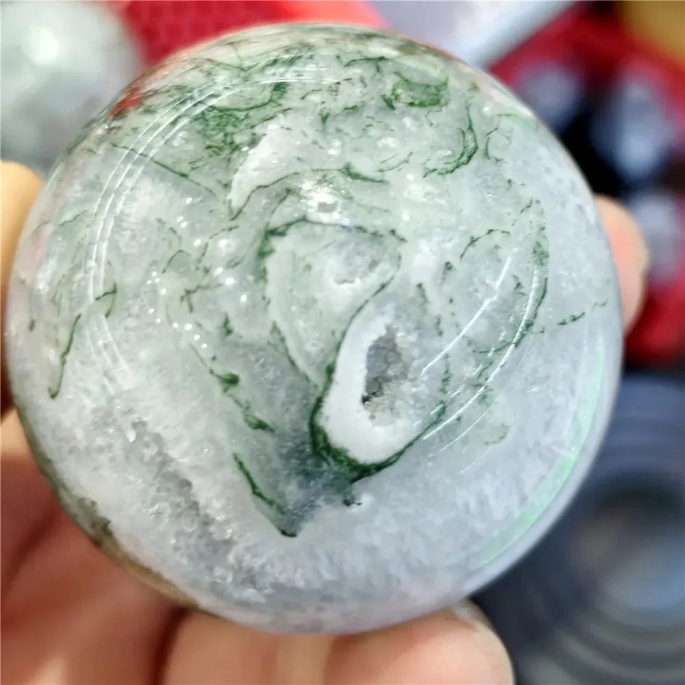 CrystalHola Moss Agate Ball Reiki Crystal Sphere for Home Office