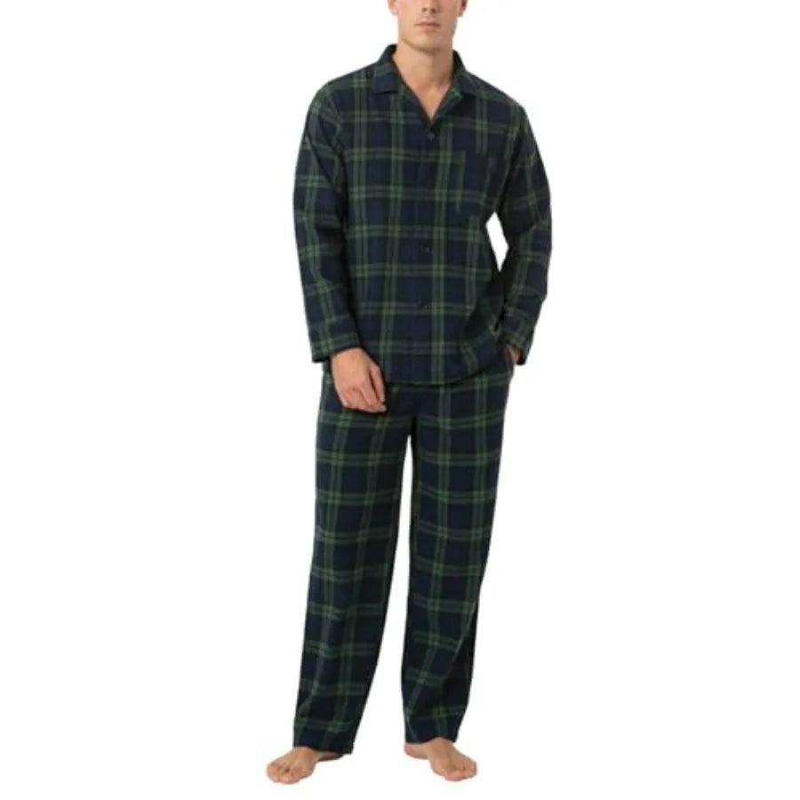 Men's Plaid Pajama Set Long Sleeve Top And Pants Sleepwear