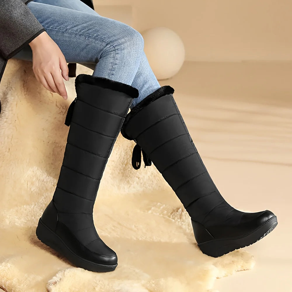 Womens Fuzzy Fur Snow Boots Waterproof Casual Knee High