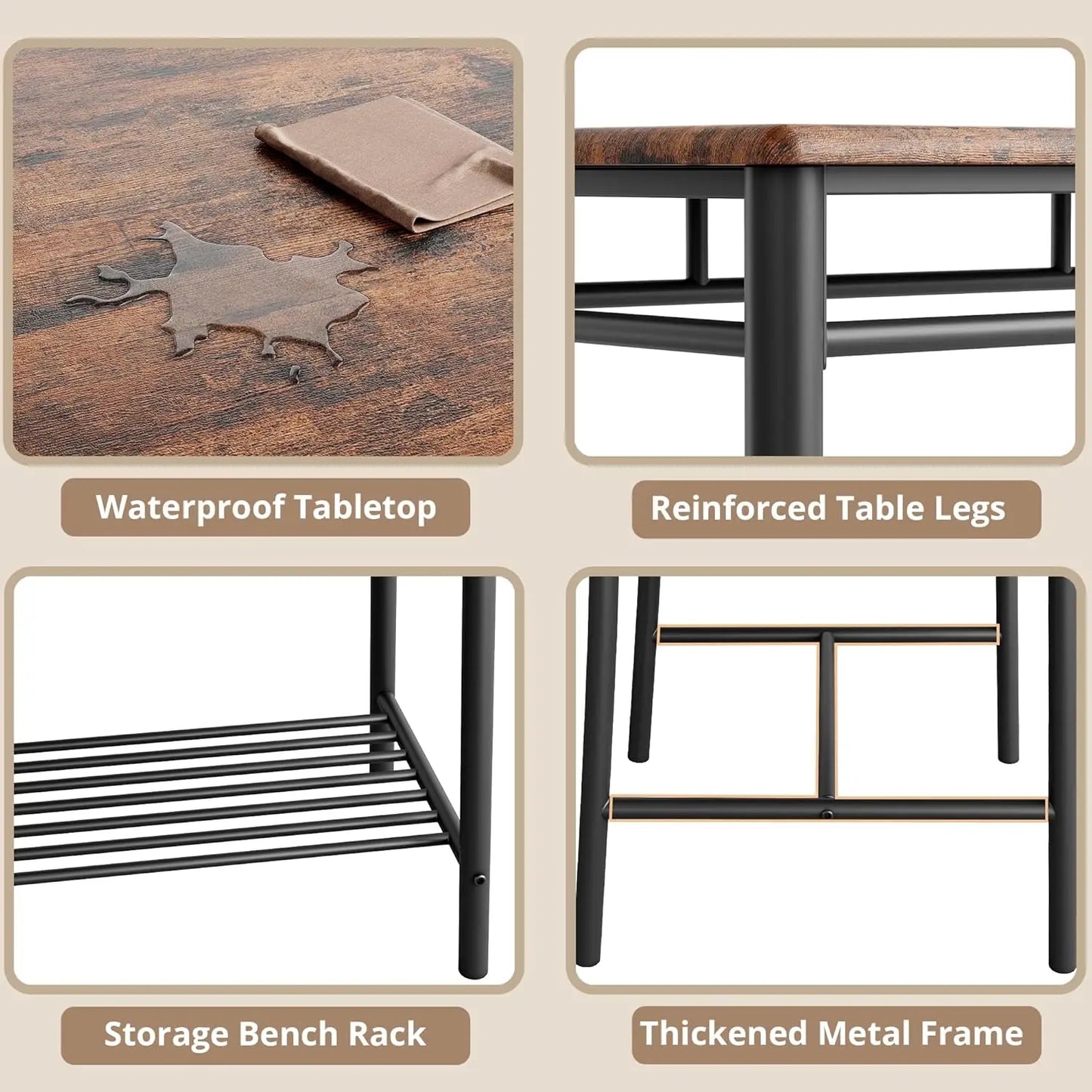 IRONCK Dining Table Set With Upholstered Bench And Chairs