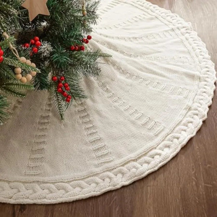 Braided Cable Knit Christmas Tree Skirt Vintage Style