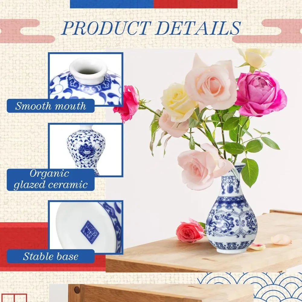 12 Piece Porcelain Vases Set In Classic Chinese Style Ceramic