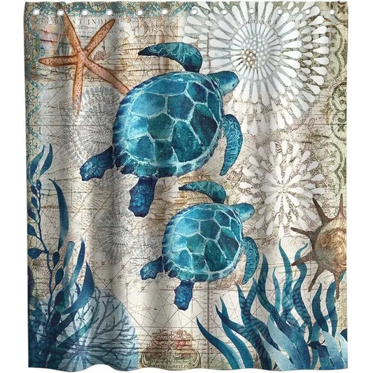 Guangdong Nautical Sea Turtle Fabric Shower Curtain Set With Grommets