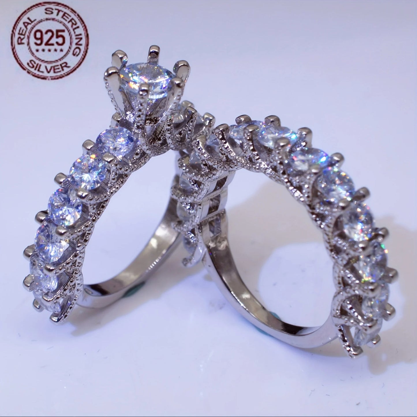 WPOOCC Classic Zircon Wedding Ring Set For Women 925 Silver