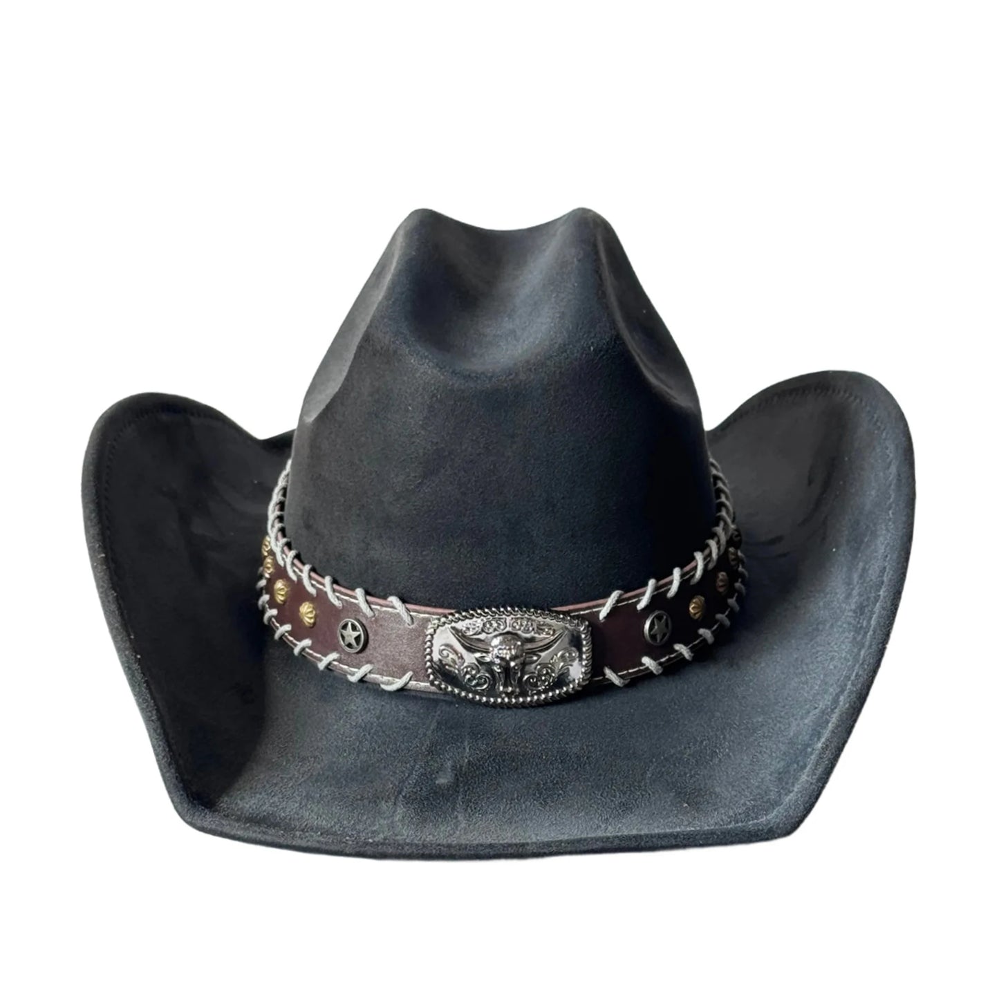 Classic Cowboy Hat With Wide Brim Concho Band Unisex