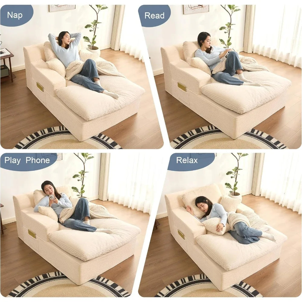 HUANZHUANG Chaise Lounge Chair Indoor Convertible Sleeper Sofa With Pillows