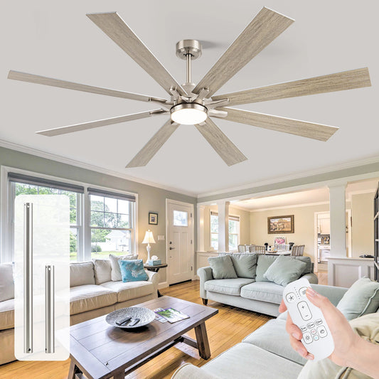 ILROOMH Industrial Ceiling Fan With Light 8 Blades Noiseless Reversible DC Motor