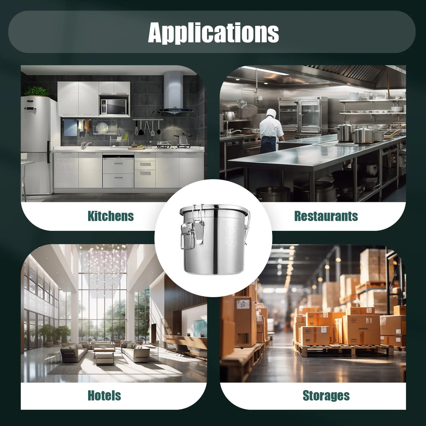 Bucket 304 Stainless Steel Airtight Storage Canister With Handles