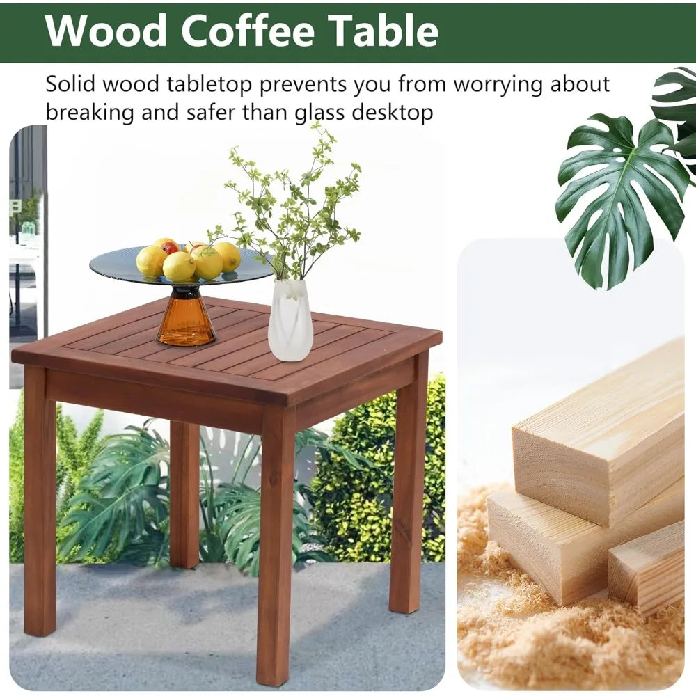 Modern Rattan Bistro Patio Set With Acacia Wood Frame