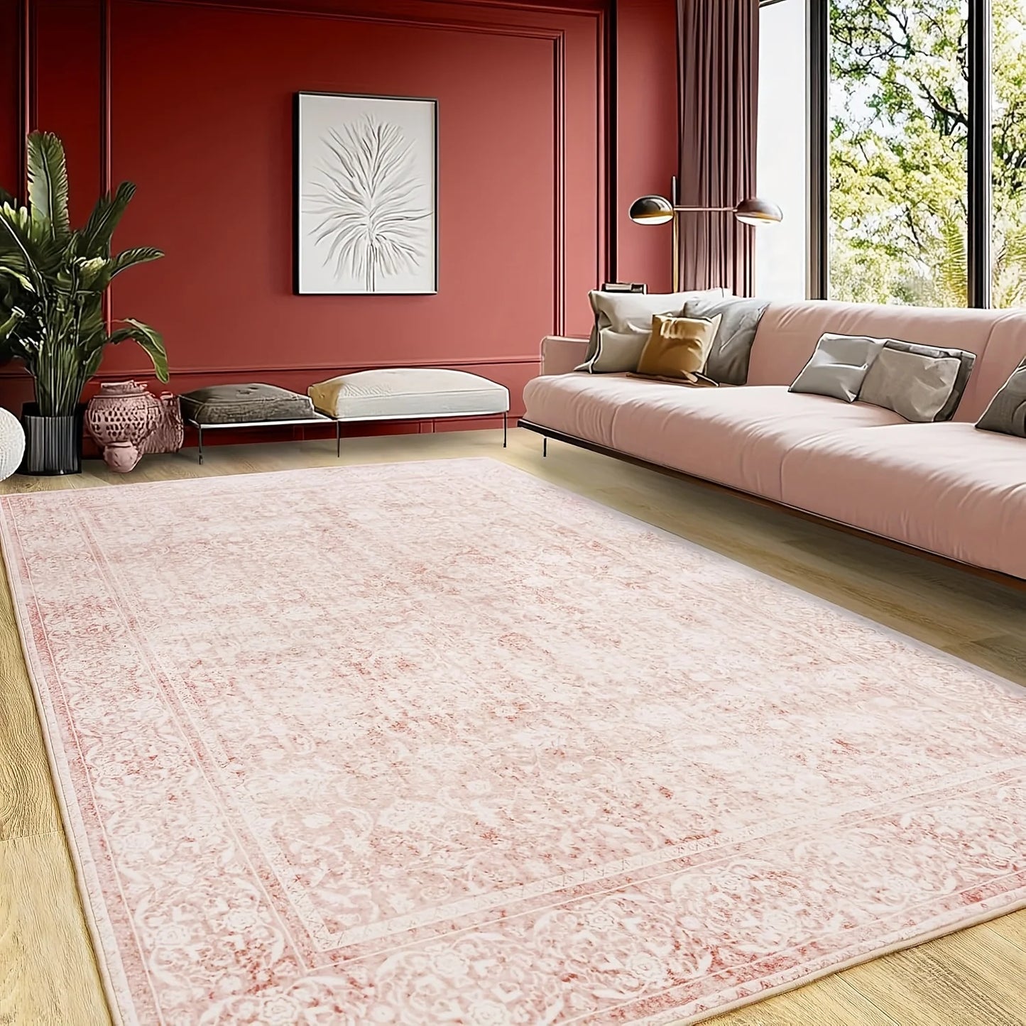 NONEDesign Floral Area Rug for Living Room Washable Vintage Style
