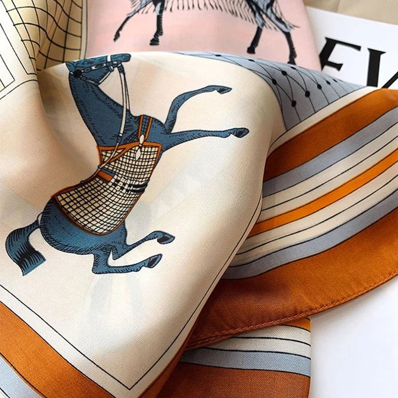 IroJeff Horse Print Silk Square Scarf For Women Elegant