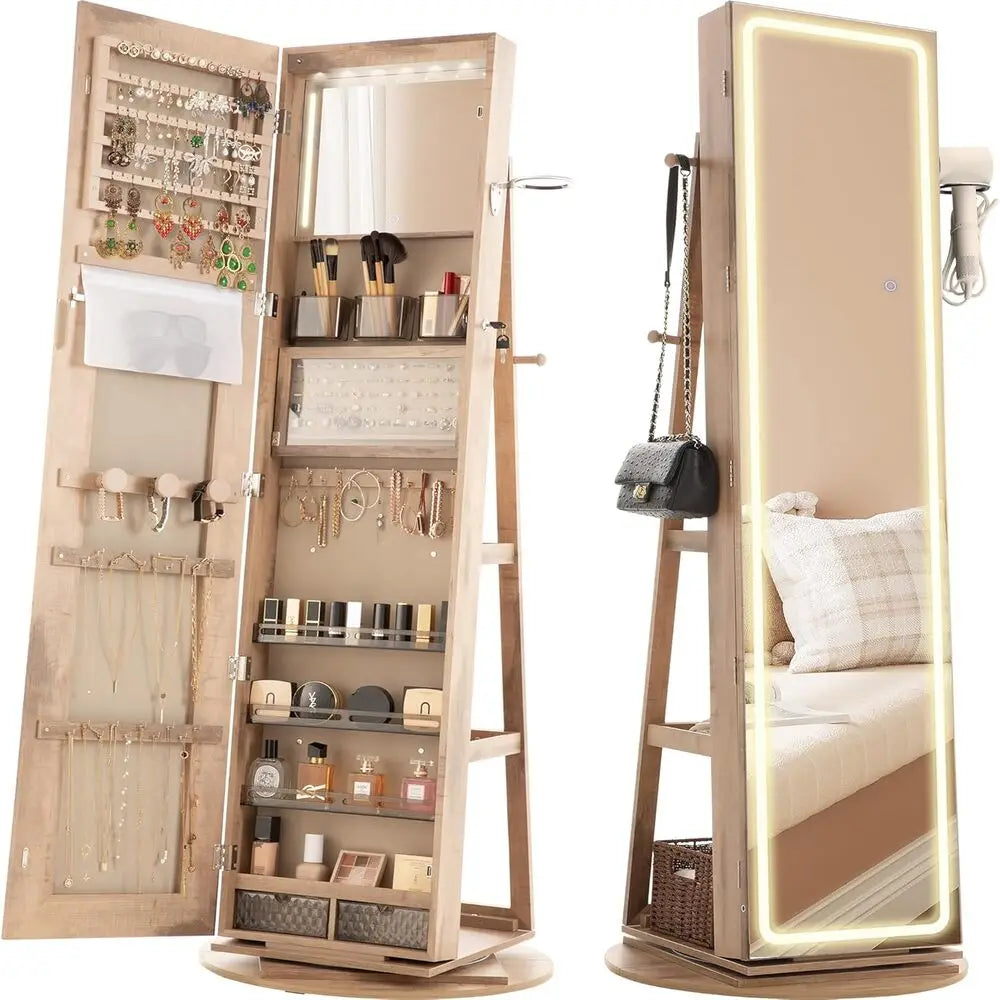 IRONCK LED Mirror Jewelry Cabinet Standing Armoire Lights