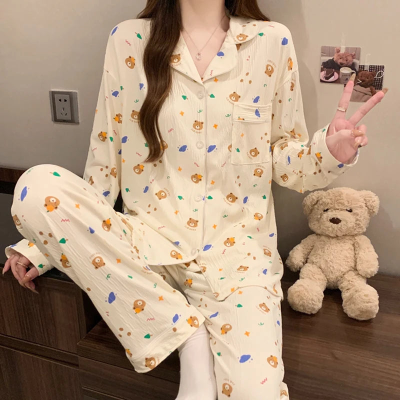 Bow Dtie Design Pajamas Set For Women Harajuku Style