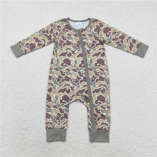 NONECN Baby Boys Camouflage Romper With Zipper Closure Long Sleeves