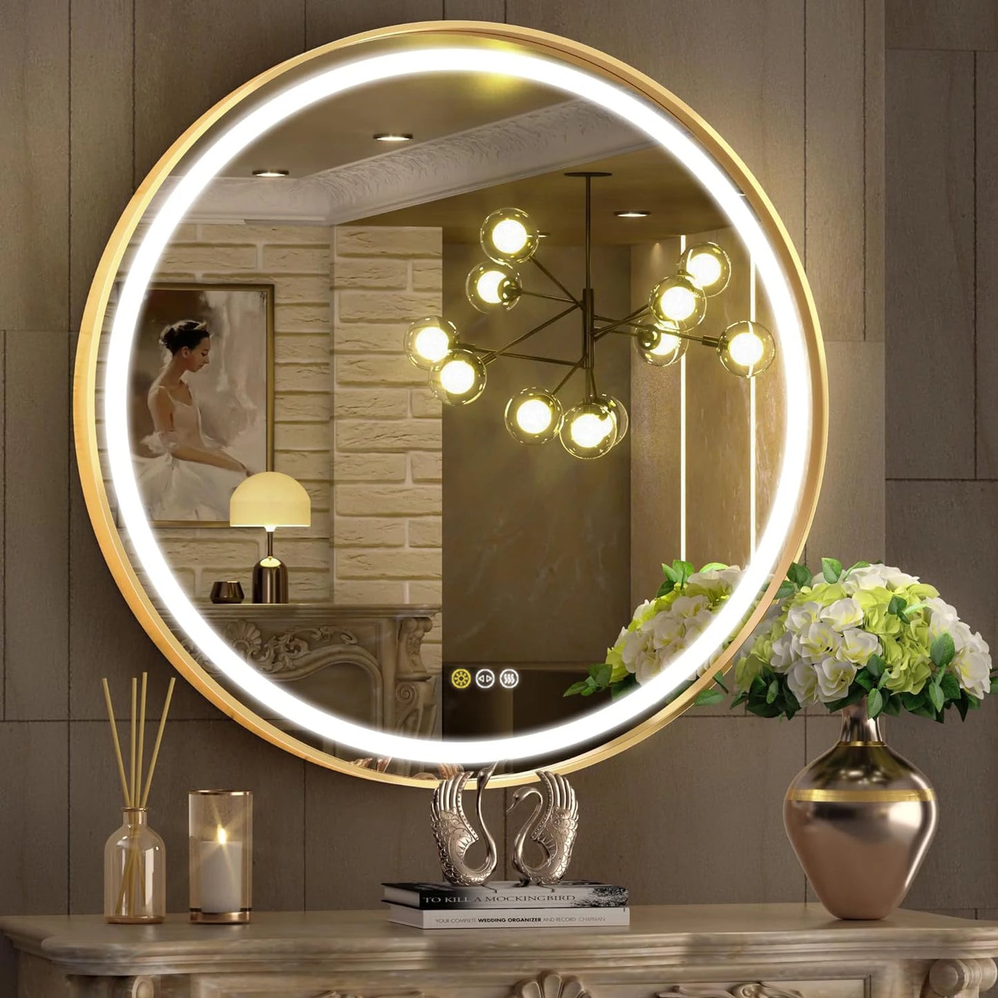 Feature Round LED Illuminated Bathroom Vanity Mirror Demister Dimmable