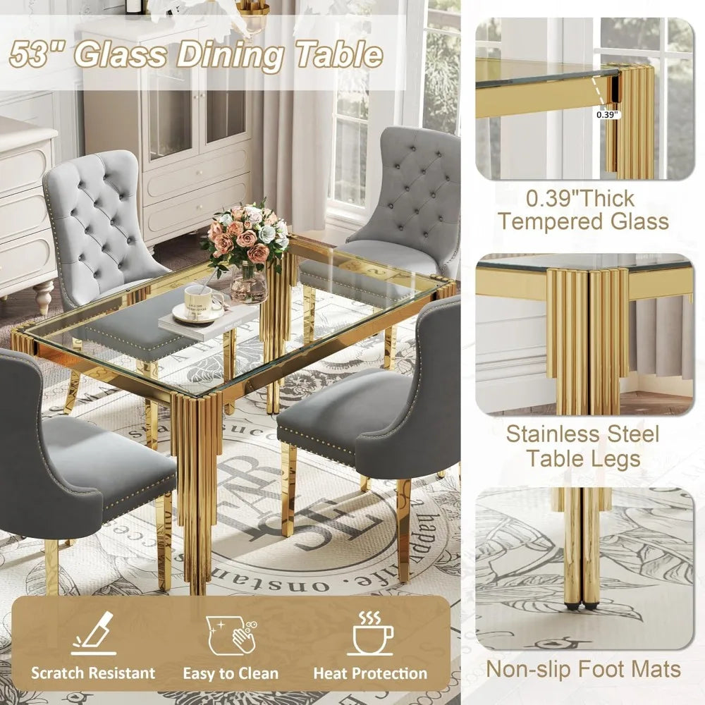 AMHDDT Five-Piece Glass Dining Set for Four with Velvet Chairs