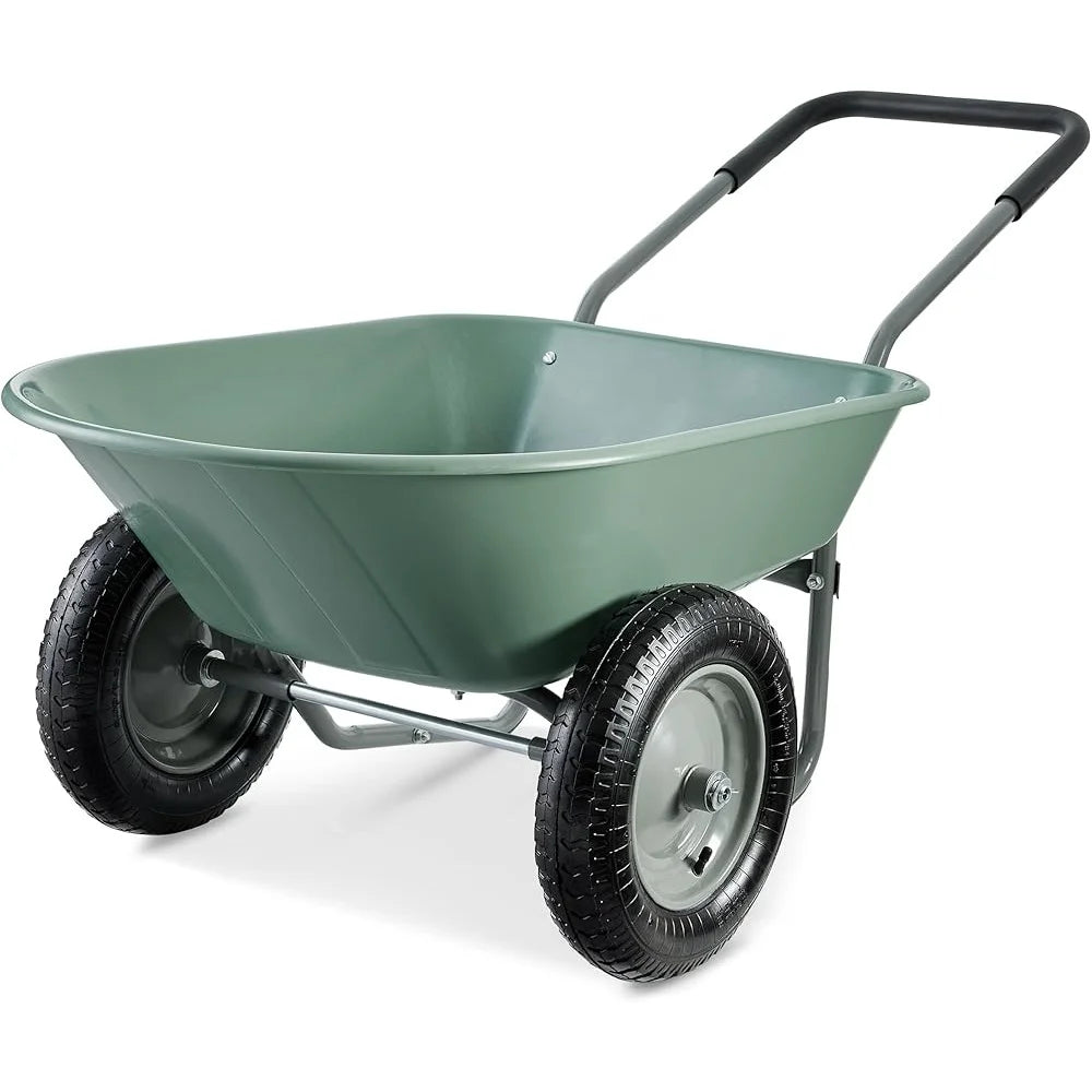 Dual Wheel Garden Cart Heavy Duty Wheelbarrow Steel Frame