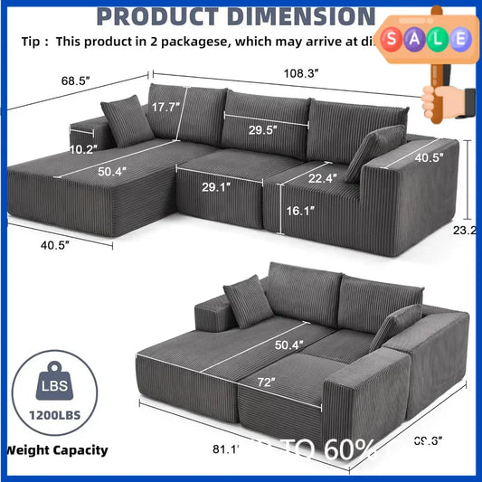 Modern Cloud-Inspired L-Shape Sectional Sofa With Deep Seating And Chaise