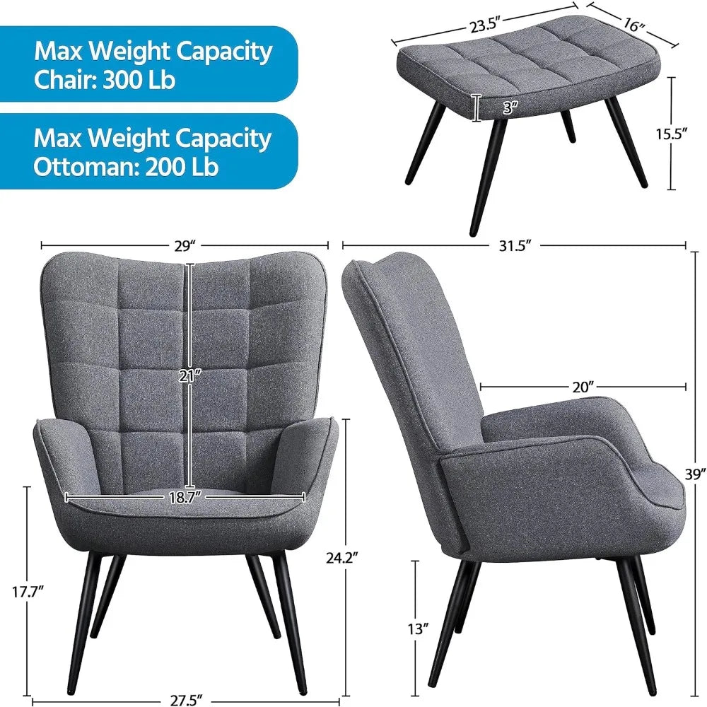MKDK Modern Accent Chair With Ottoman Set High Back Metal Legs Oversized Lounge Chair