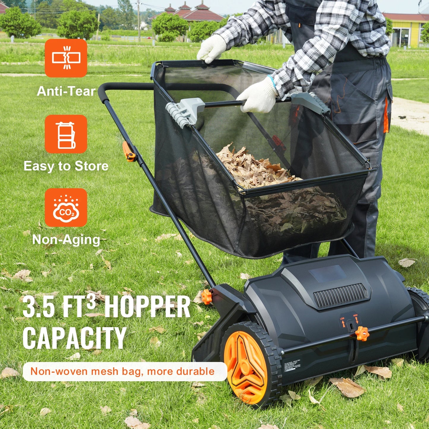 SucceBuy Tow Behind Lawn Sweeper With Adjustable Sweeping Large Capacity