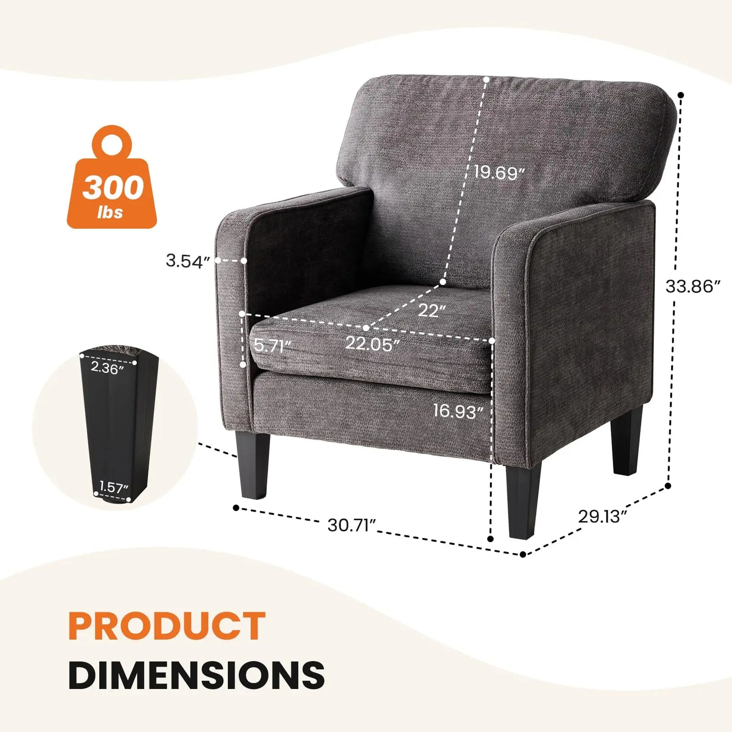 JHK Accent Chair With Armrest And Lumbar Back Support