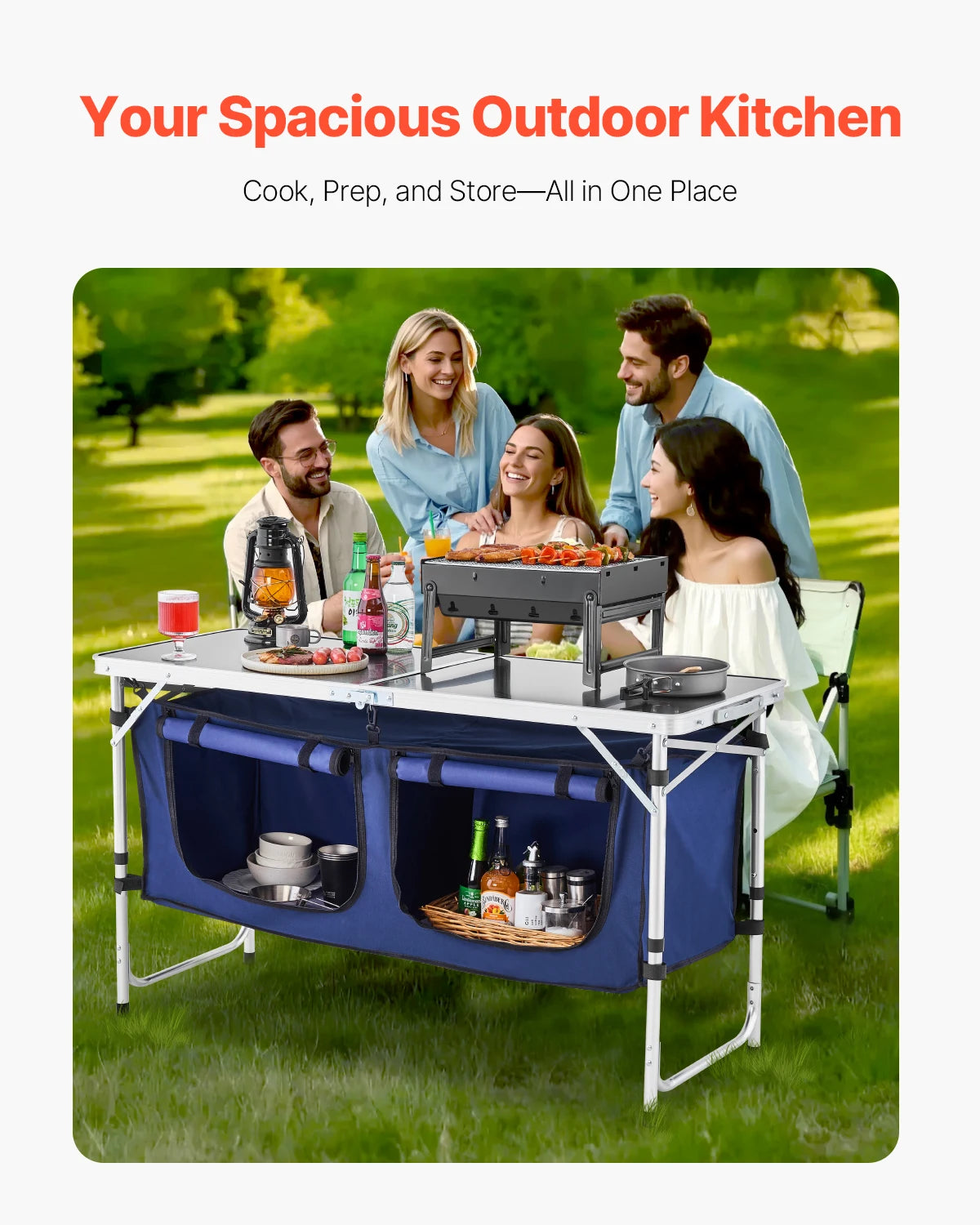 SucceBuy Aluminum Folding Camping Kitchen Table Outdoor Cook Station