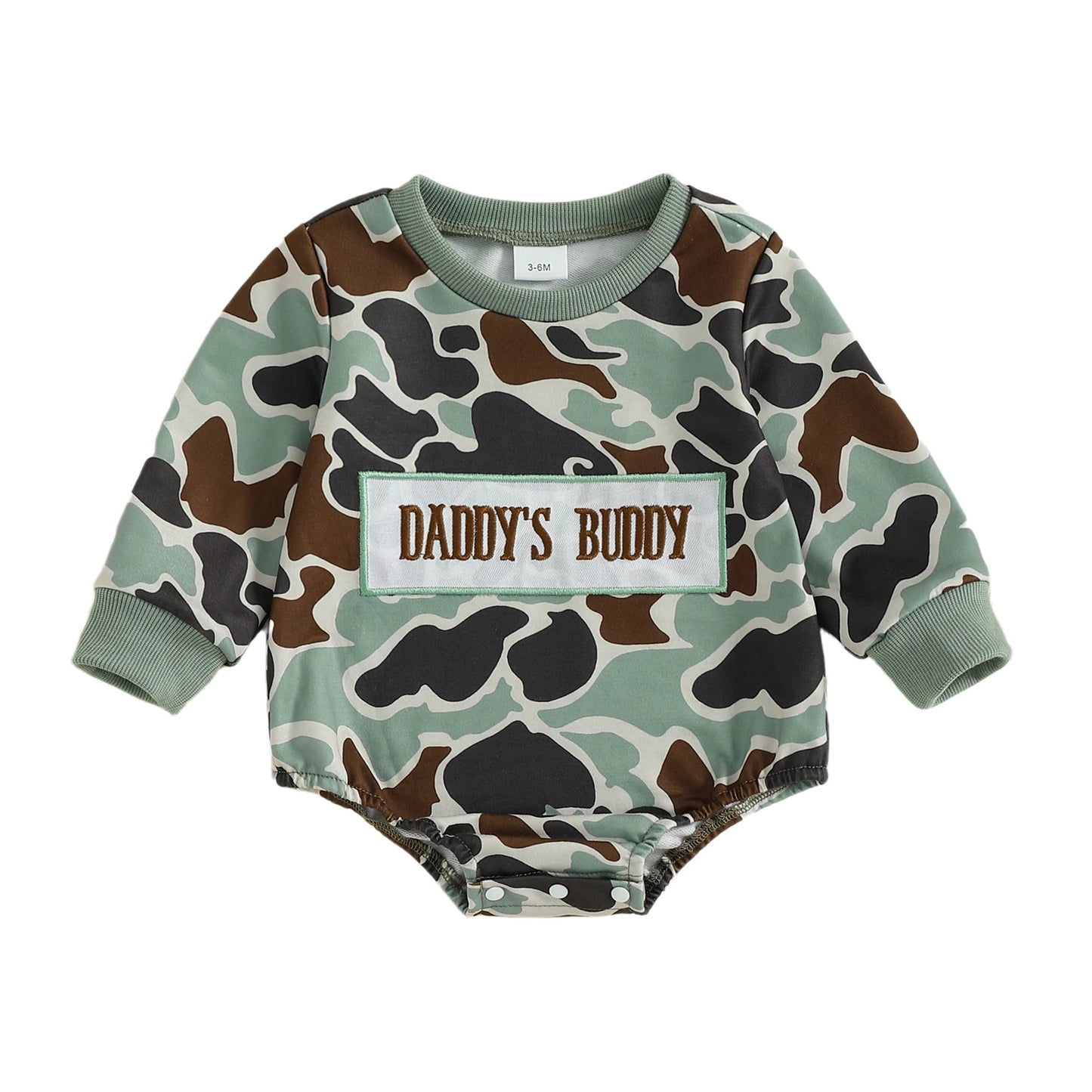 Camouflage Baby Romper With Embroidered Letters