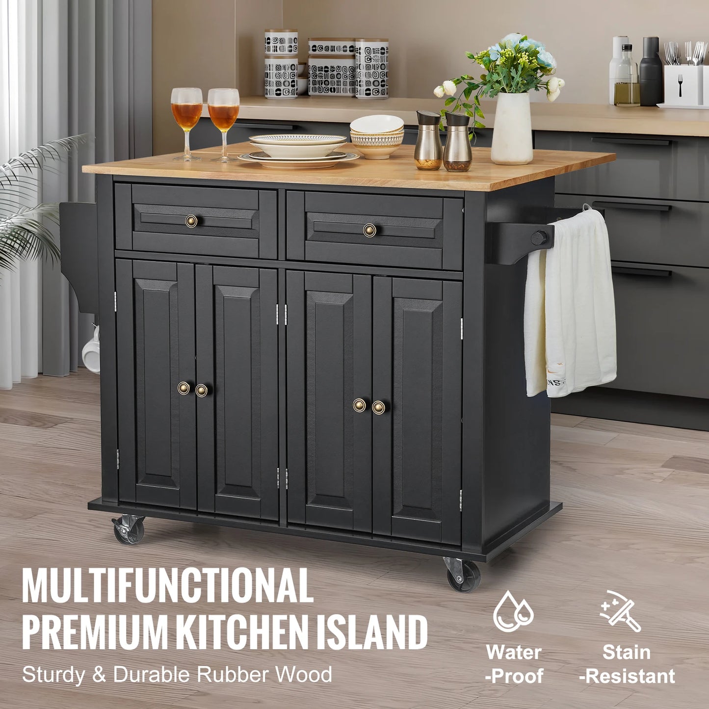SucceBuy Kitchen Island Cart With Storage Cabinet and Drop Leaf