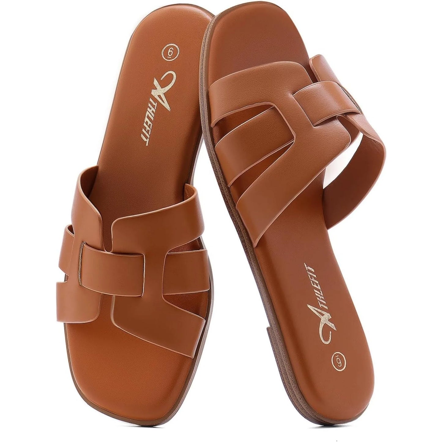NONECN Flat Leather Slip-On Sandals For Summer Comfort