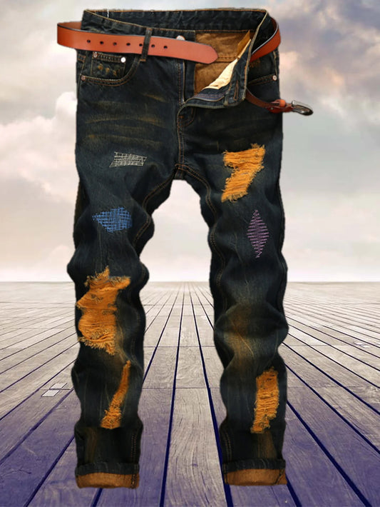 Men's Retro Straight Jeans Cotton Blend Fabric For Everyday Wear