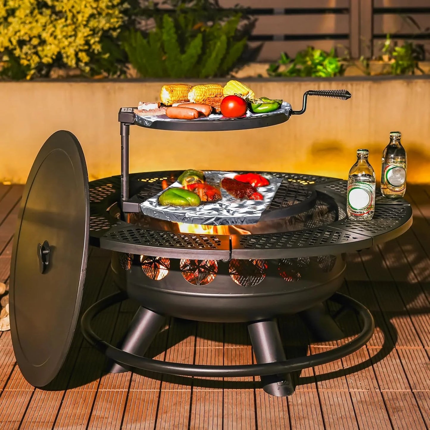 Outdoor Fire Pit With Grills And Lid