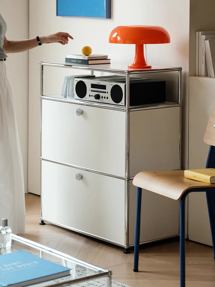 Bigcityfur Stainless Steel Storage Cabinet Modern Metal Sideboard