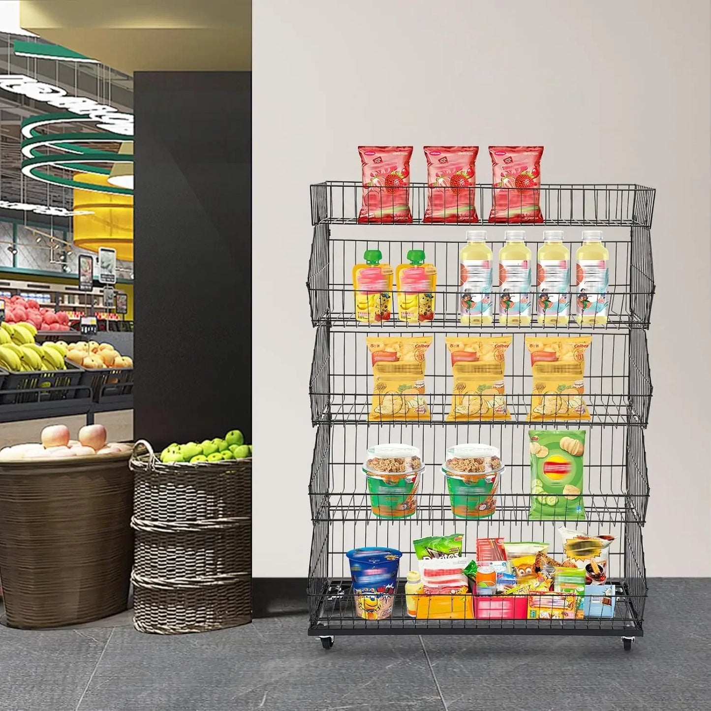 5-Tier Wire Metal Mobile Storage Shelf For Home And Market