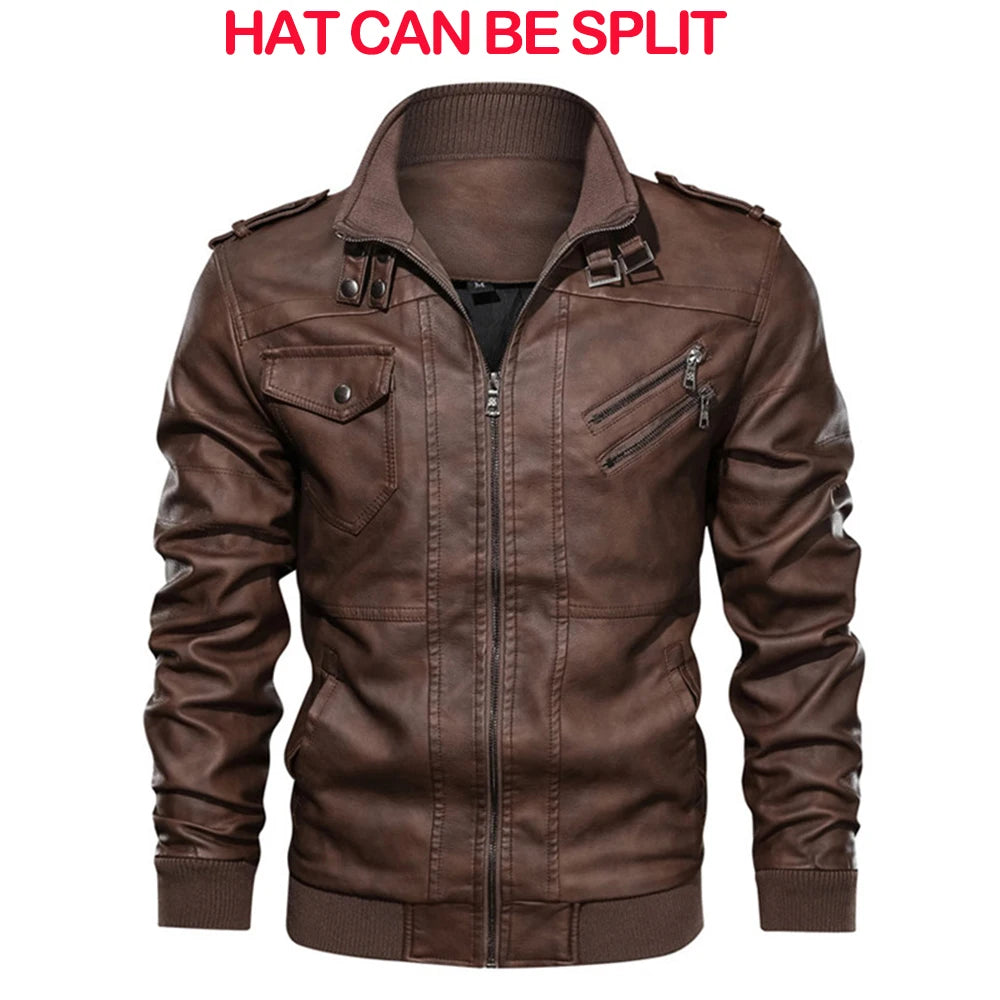 King Billion Men's Leather Jacket PU Motorcycle Biker Coat Autumn