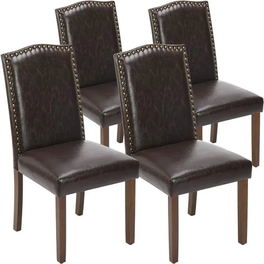 Unbrand Leather Dining Chairs Set Of 4 With Nailhead Trim
