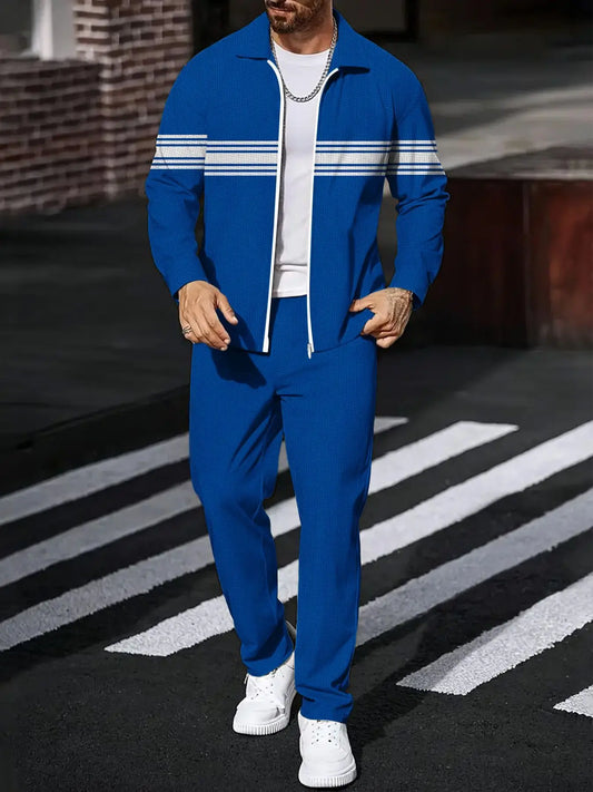 Men's European American Sportswear Set Long Sleeve Top and Pants