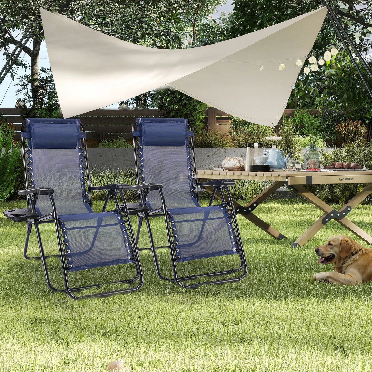 JHK Portable Zero Gravity Recliners Set Of 2 With Cup Holder Trays