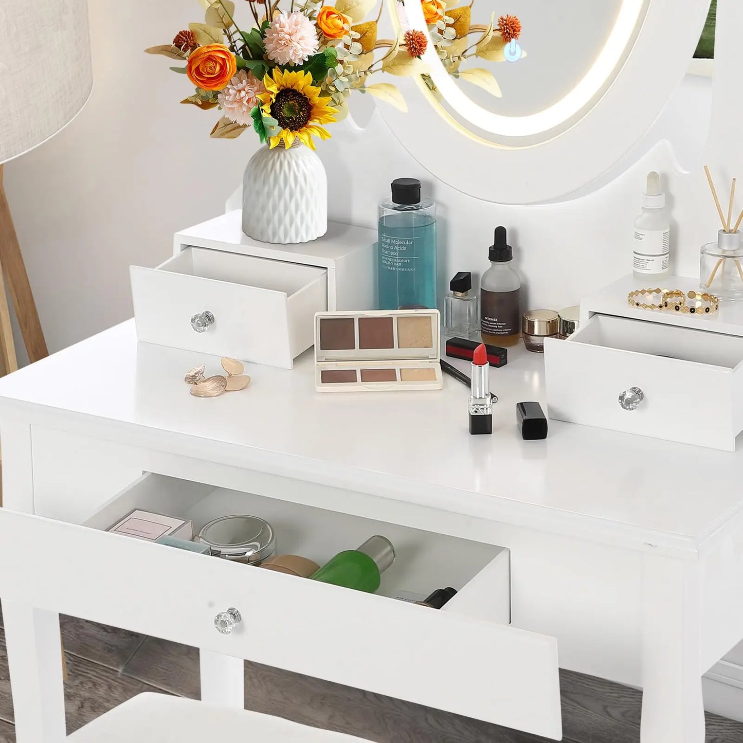 HiMISS Vanity Desk With Mirror And LED Lights